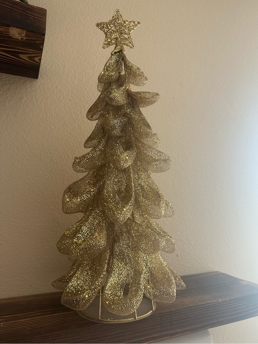 Gold Sparkle Holiday Tree Decor - Festive Tabletop Accent
